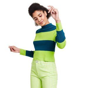 NWT Victor Glemaud x Target Striped Mock Turtleneck Pullover Sweater Teal/Lime S
